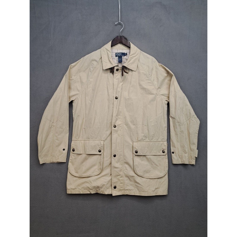 POLO RALPH LAUREN Field Jacket Mens L Utility Coat Leather Trim Parka Leather